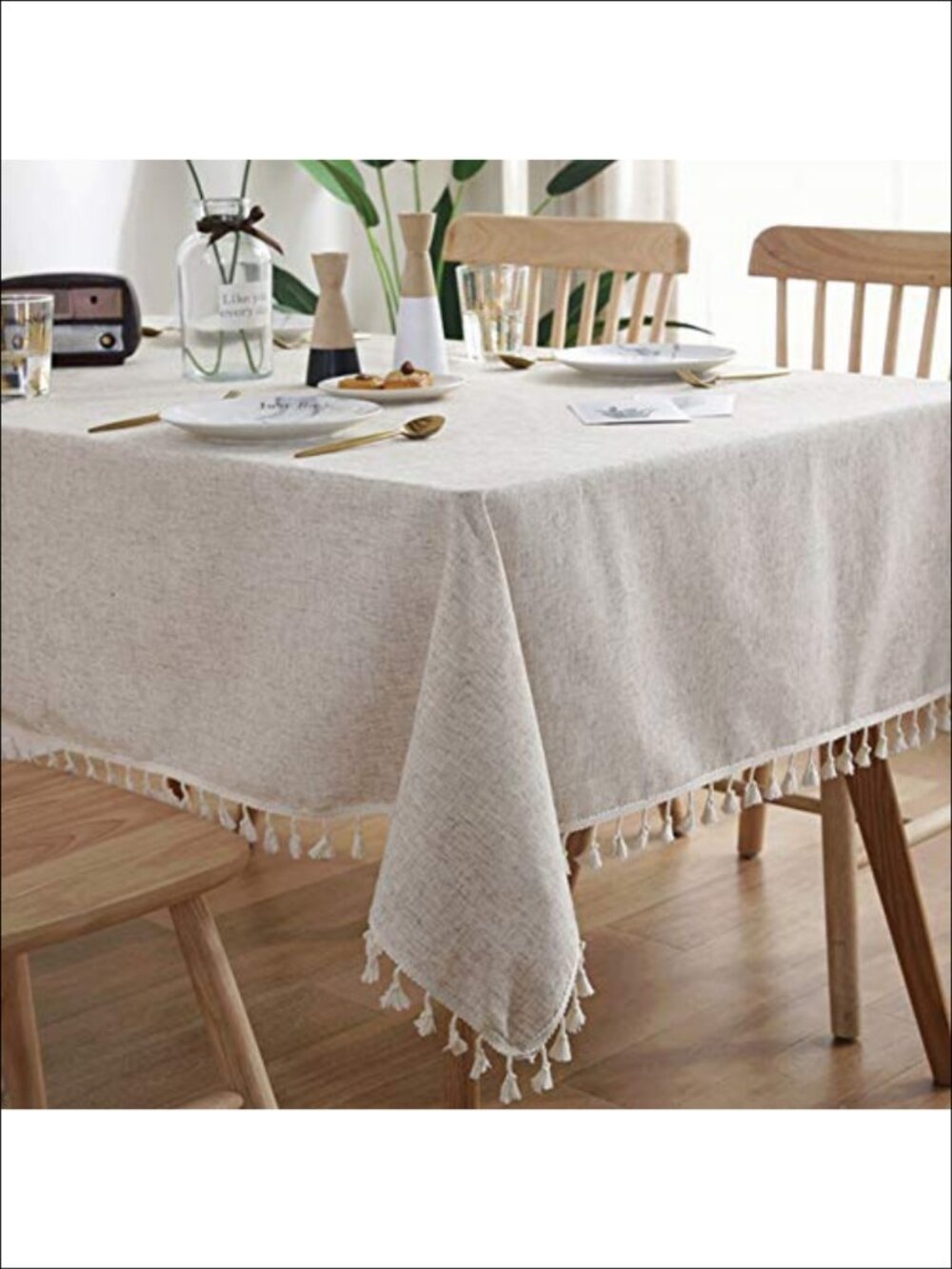 Cotton Linen Tablecloth Tassel Rectangle 55x79 Kitchen Dining